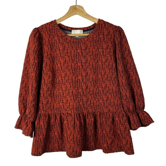 Anthropologie Ro & De Red & Blue Perette Peplum Long Sleeve M - Picture 2 of 5